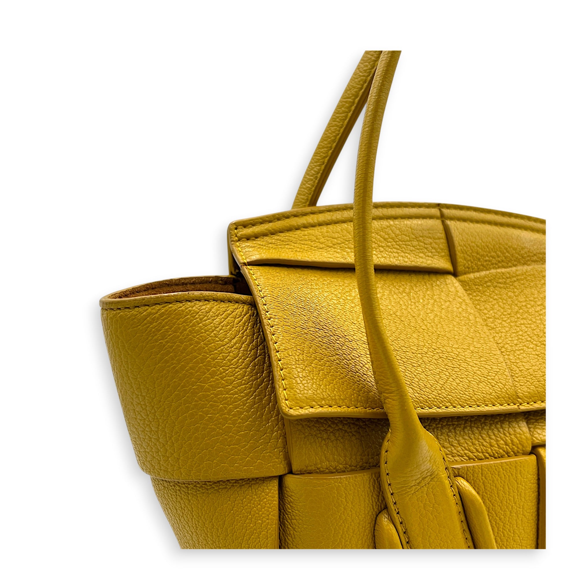 Arco Yellow Top Handle Bag in Calfskin, Silver hardware