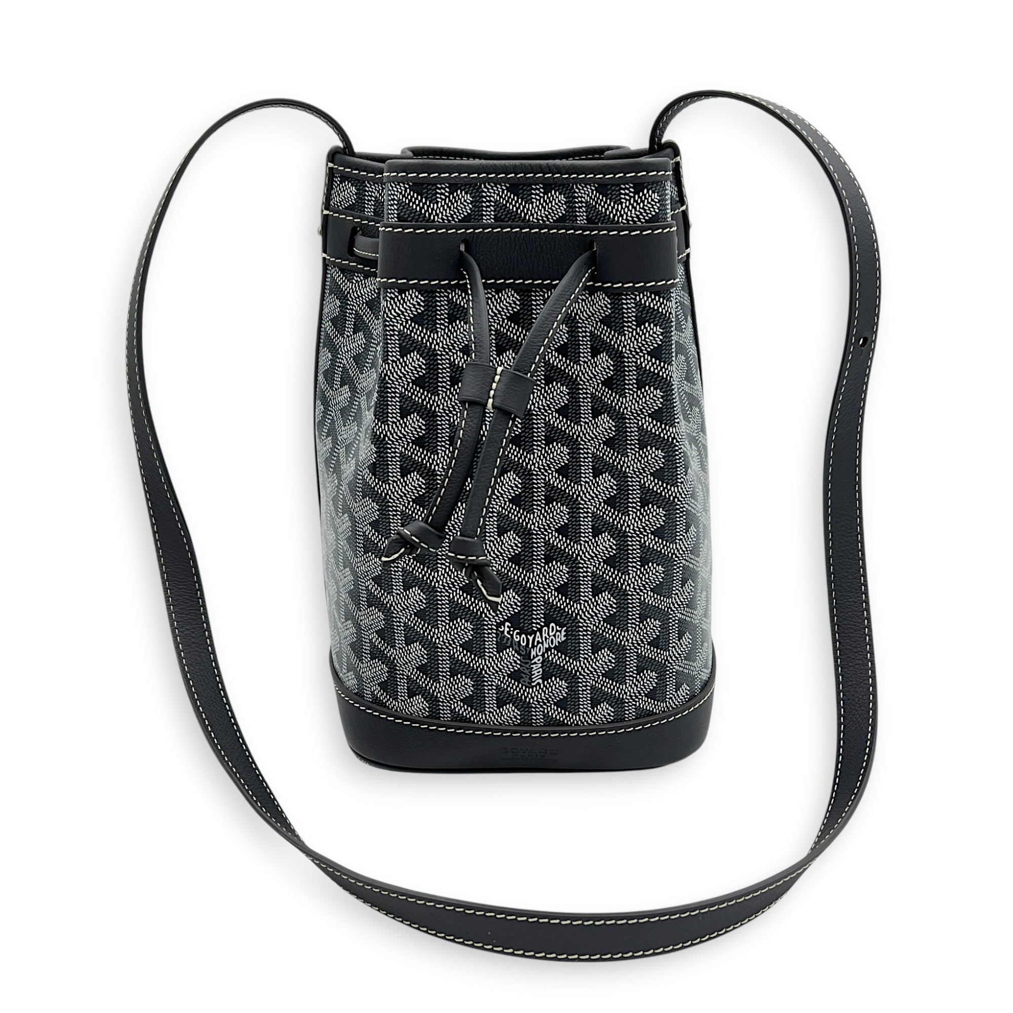 Petit Flot Bucket Bag Grey in Coated Canvas, Silver hardware
