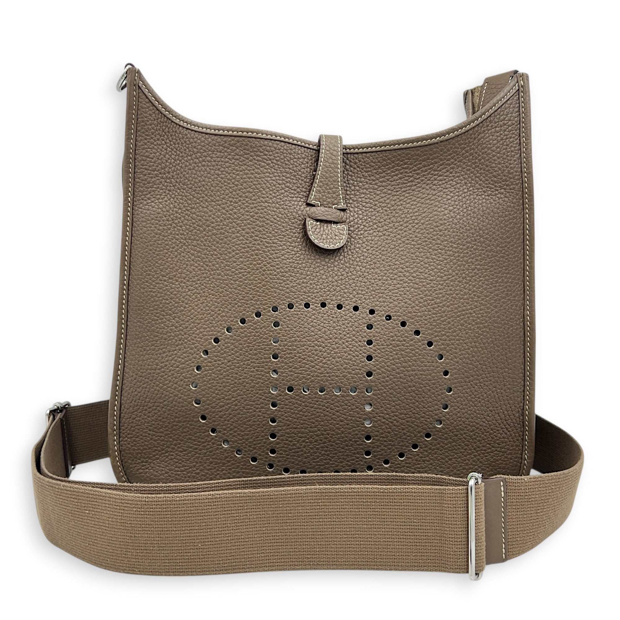 Evelyne III 29 Etoupe Crossbody Bag in Clemence, Palladium hardware
