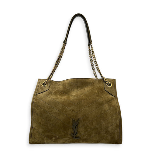 Niki Olive Tote Bag in Suede Leather, Gold hardware