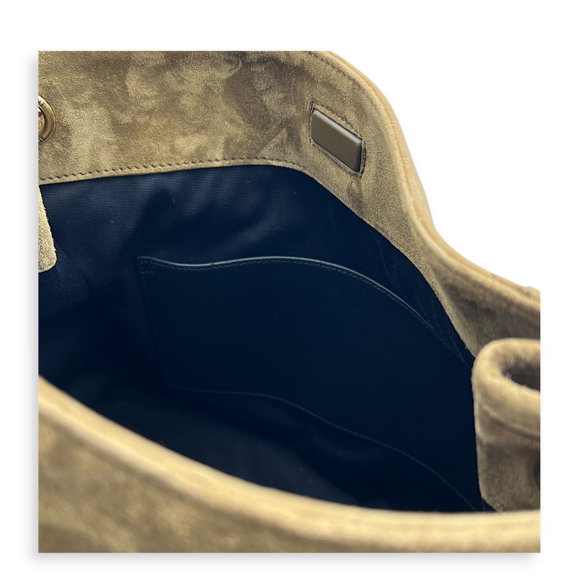 Niki Olive Tote Bag in Suede Leather, Gold hardware