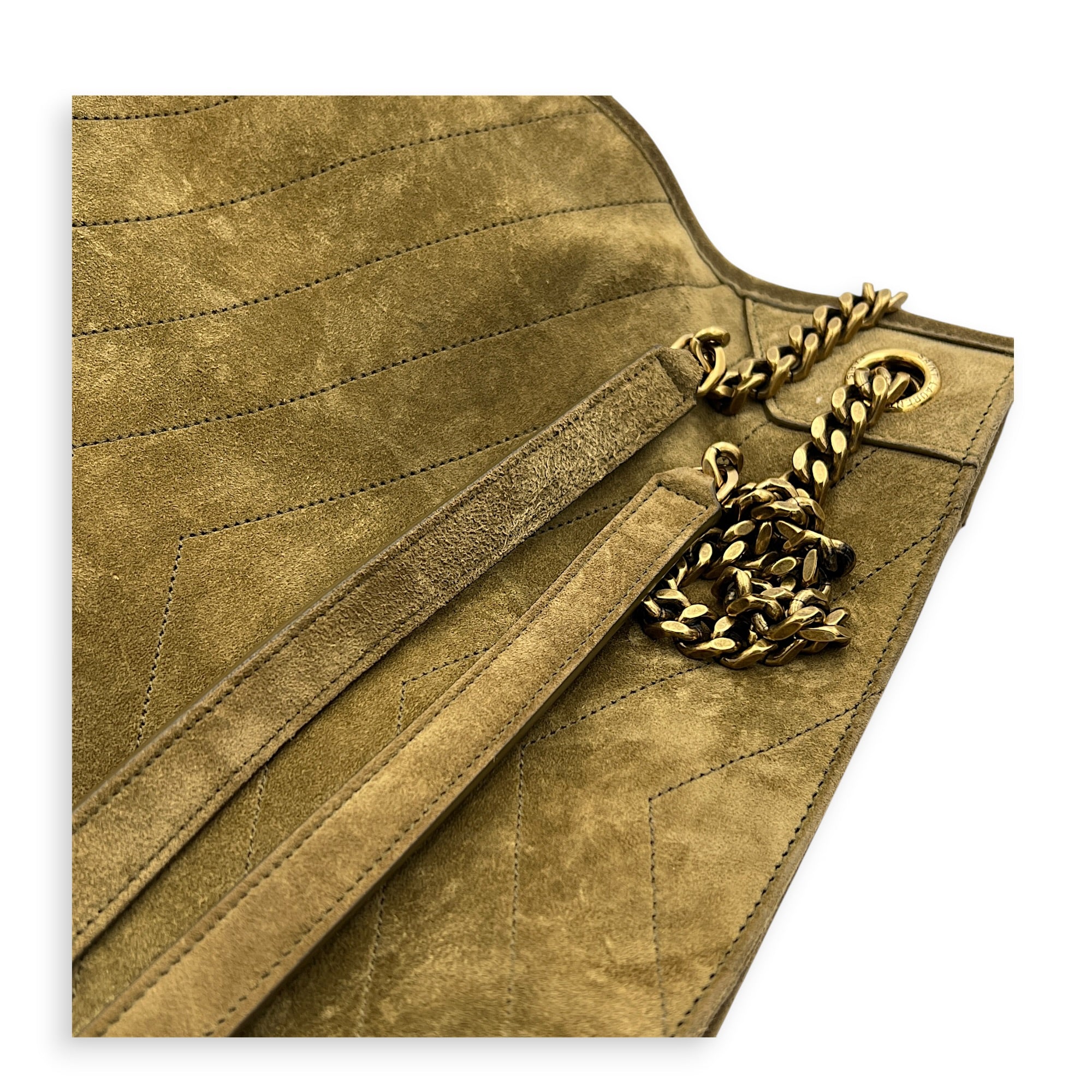 Niki Olive Tote Bag in Suede Leather, Gold hardware