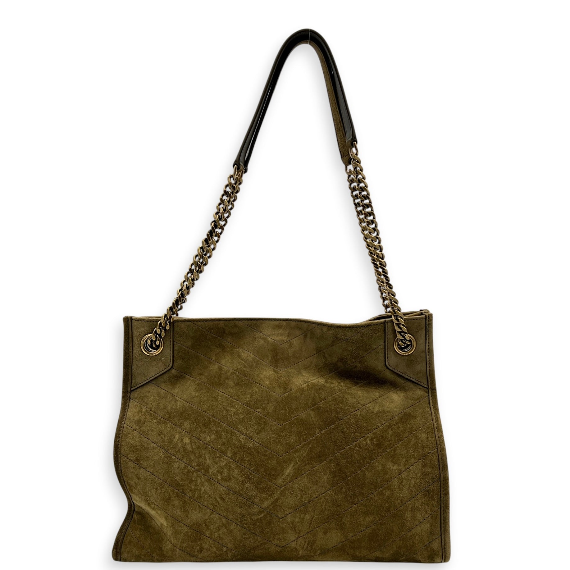 Niki Olive Tote Bag in Suede Leather, Gold hardware