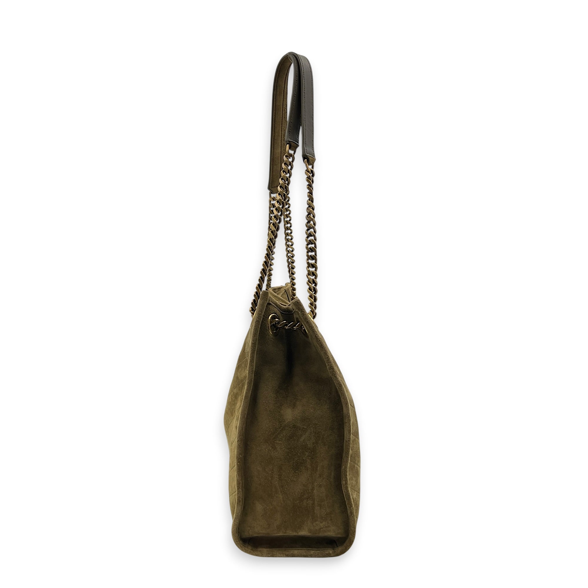 Niki Olive Tote Bag in Suede Leather, Gold hardware