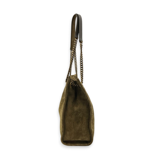 Niki Olive Tote Bag in Suede Leather, Gold hardware
