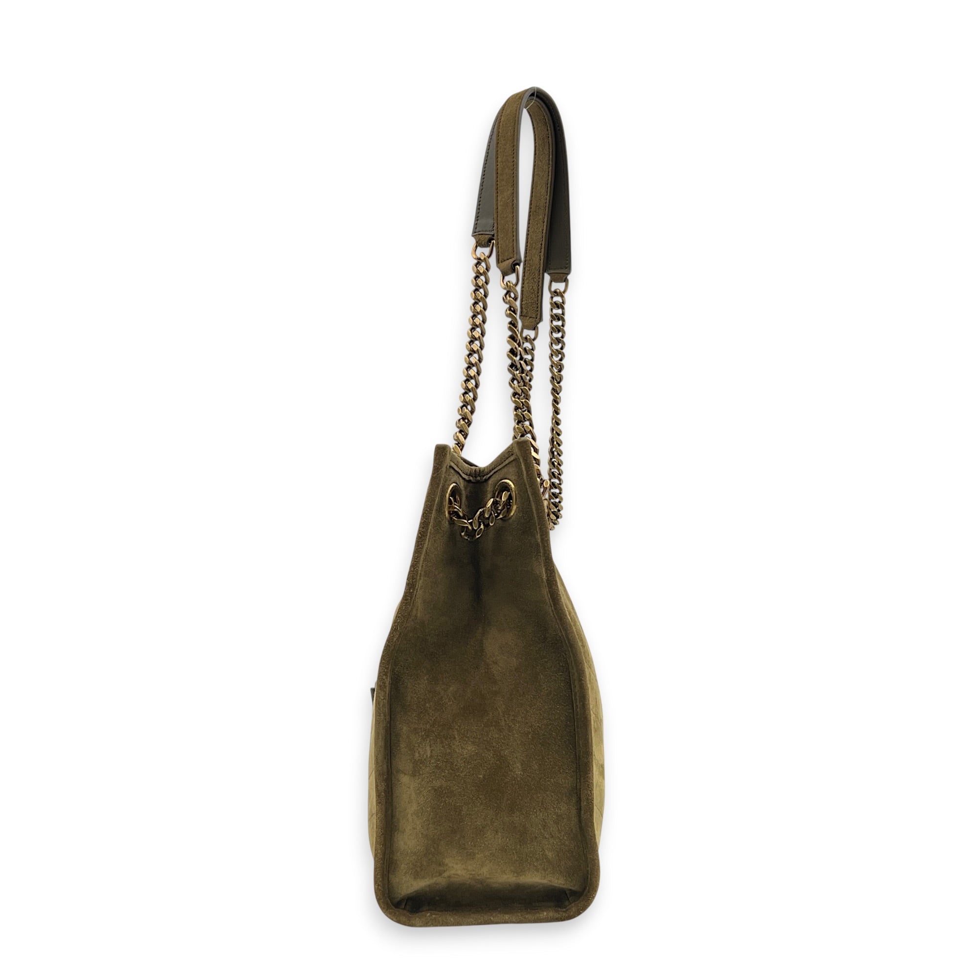 Niki Olive Tote Bag in Suede Leather, Gold hardware