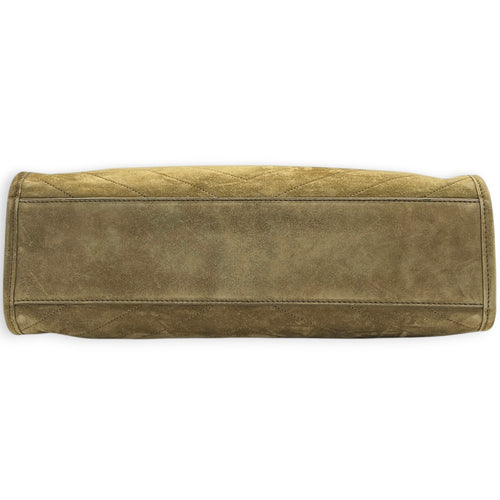 Niki Olive Tote Bag in Suede Leather, Gold hardware