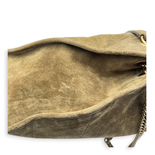 Niki Olive Tote Bag in Suede Leather, Gold hardware