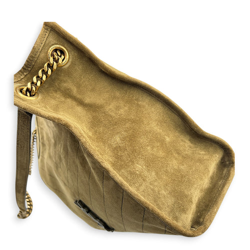Niki Olive Tote Bag in Suede Leather, Gold hardware