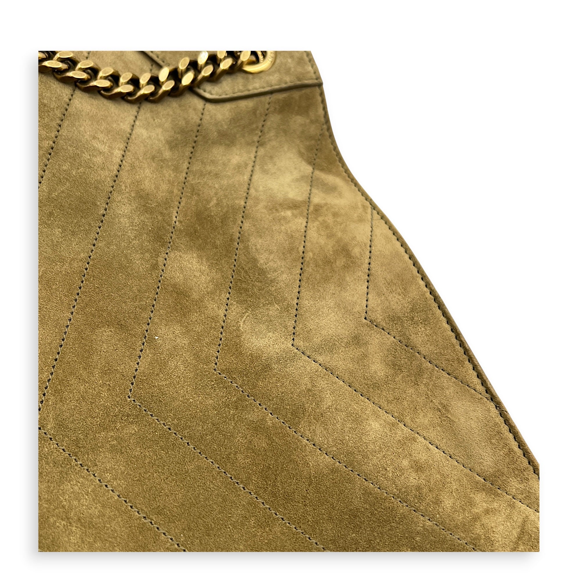 Niki Olive Tote Bag in Suede Leather, Gold hardware