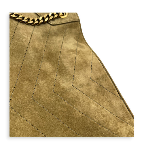 Niki Olive Tote Bag in Suede Leather, Gold hardware