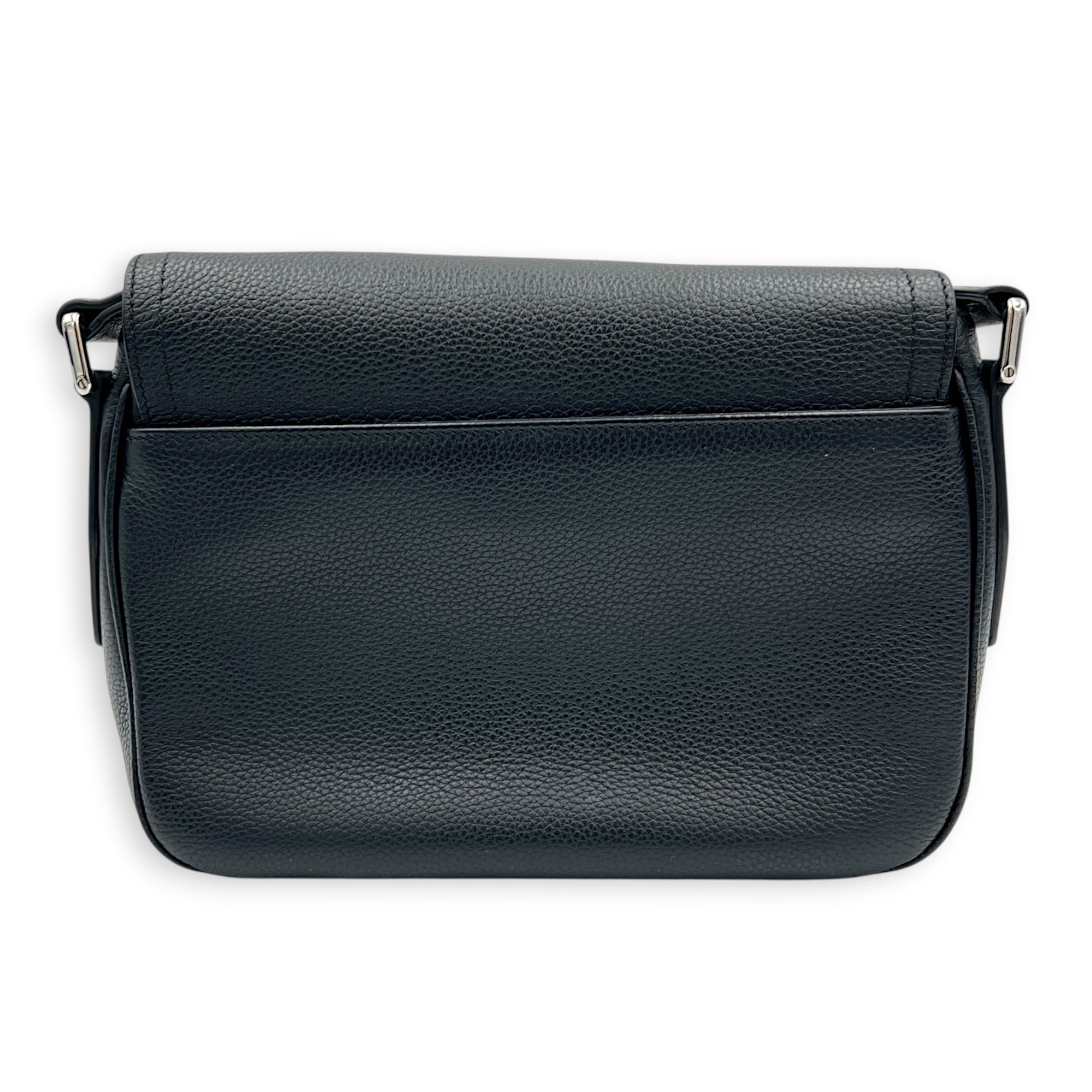 Saddle Mini Black Messenger in Calfskin, Silver hardware