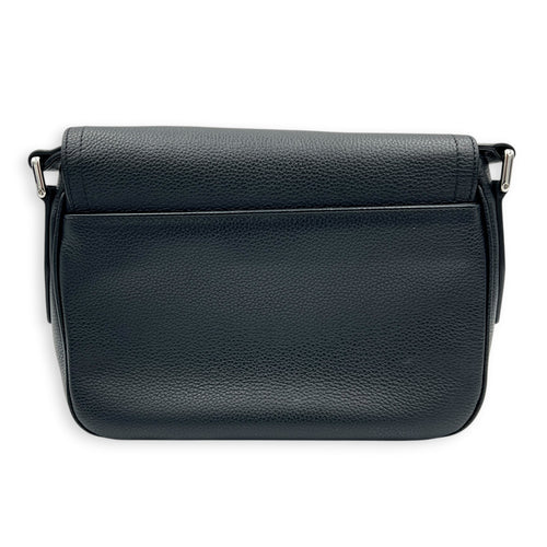 Saddle Mini Black Messenger in Calfskin, Silver hardware