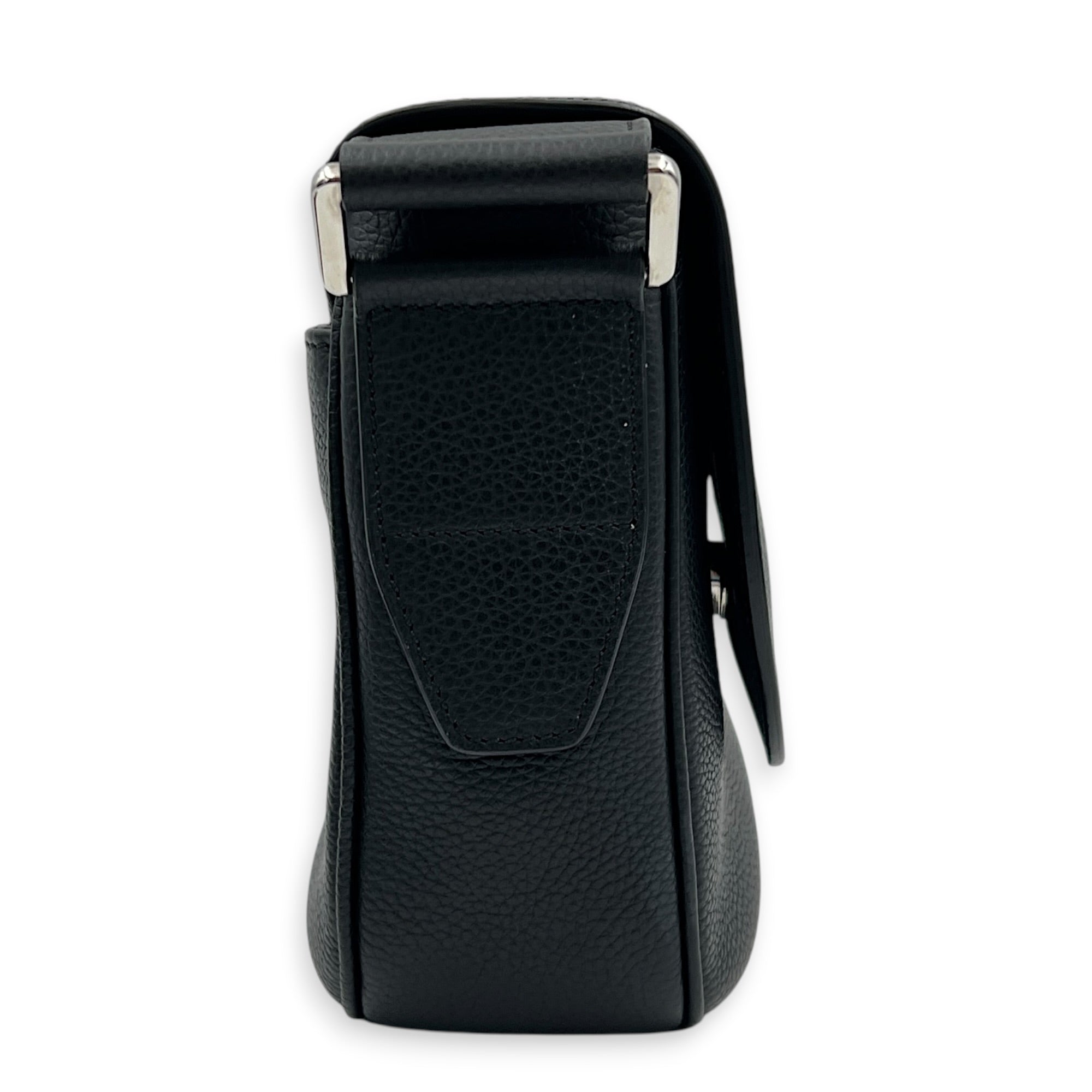 Saddle Mini Black Messenger in Calfskin, Silver hardware