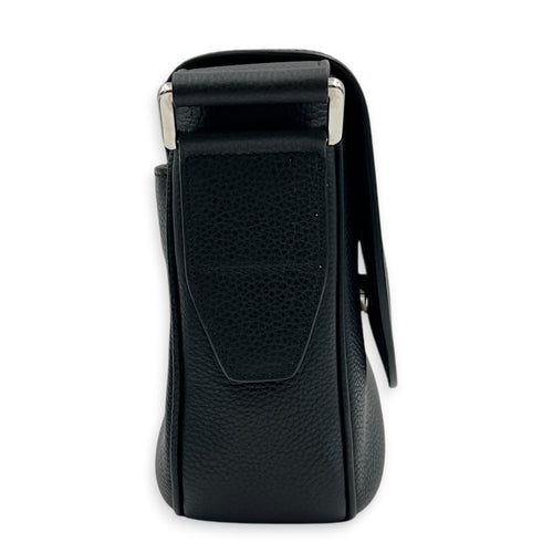 Saddle Mini Black Messenger in Calfskin, Silver hardware