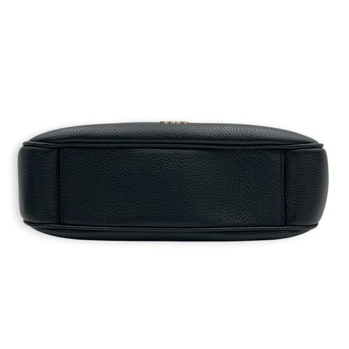 Saddle Mini Black Messenger in Calfskin, Silver hardware