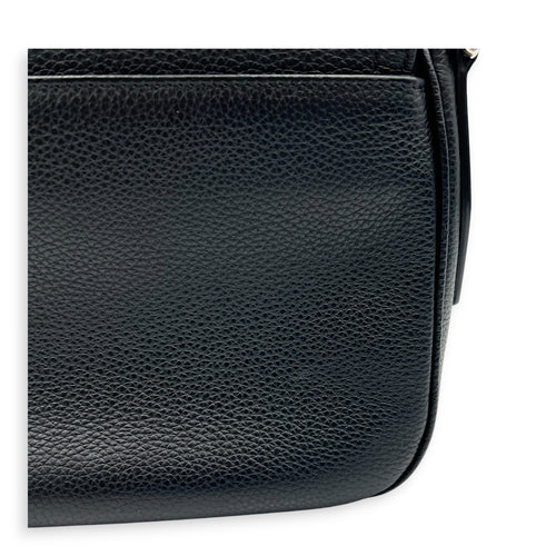 Saddle Mini Black Messenger in Calfskin, Silver hardware