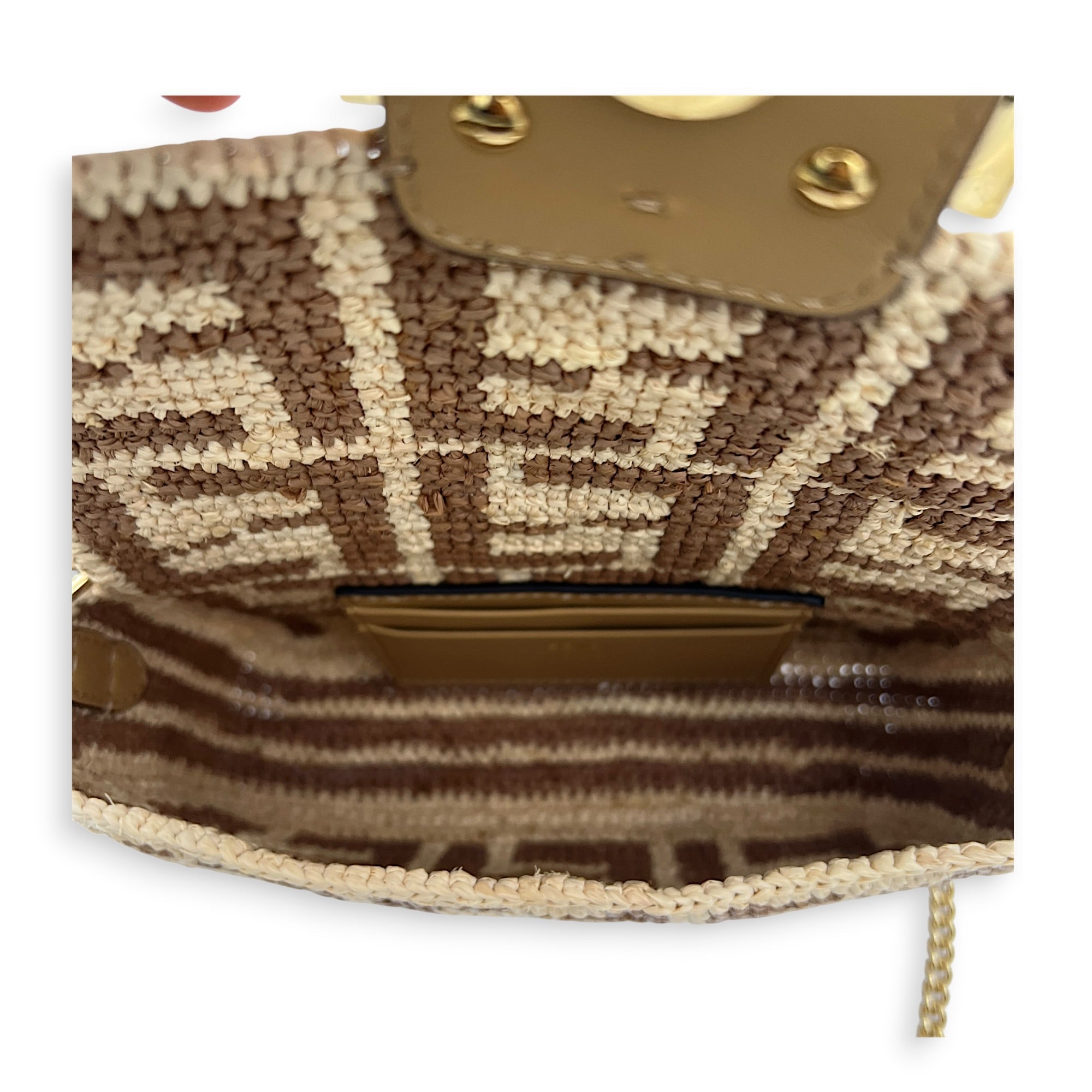 Baguette Mini Brown Crossbody Bag in Raffia, Gold hardware