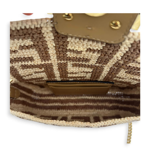 Baguette Mini Brown Crossbody Bag in Raffia, Gold hardware