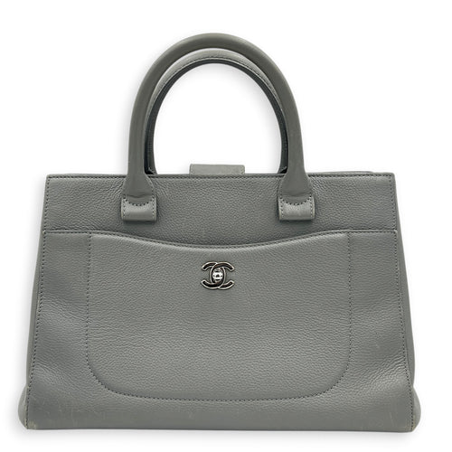 Neo Executive Tote Top Handle Bag Grey in Calfskin, Silver hardware