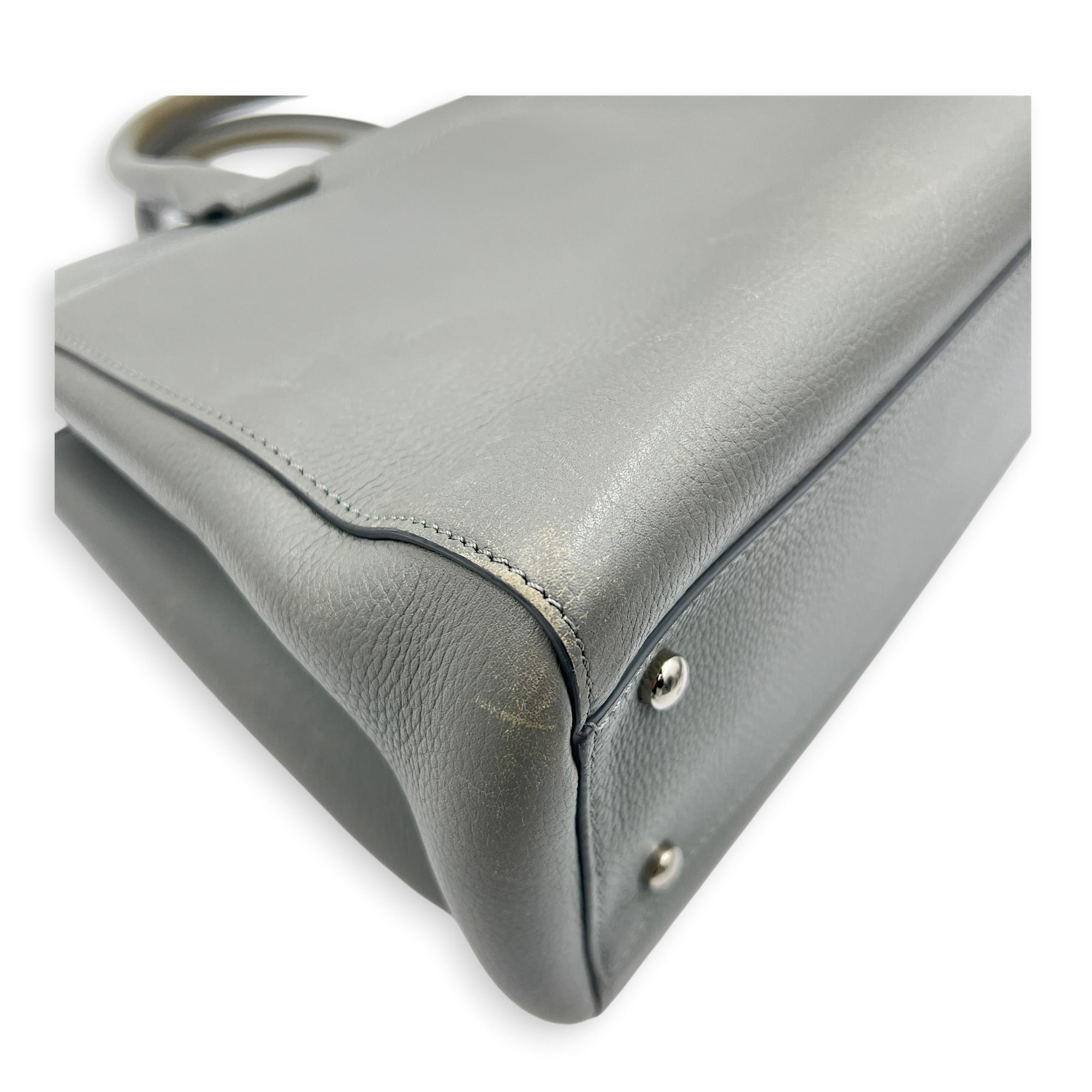 Neo Executive Tote Top Handle Bag Grey in Calfskin, Silver hardware
