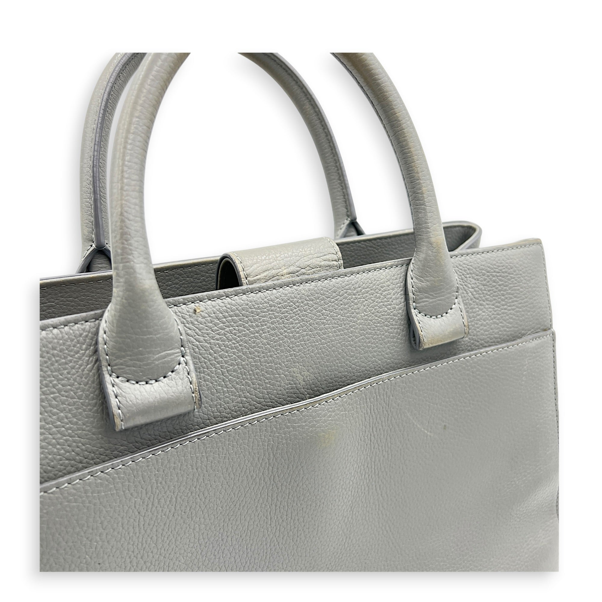 Neo Executive Tote Top Handle Bag Grey in Calfskin, Silver hardware