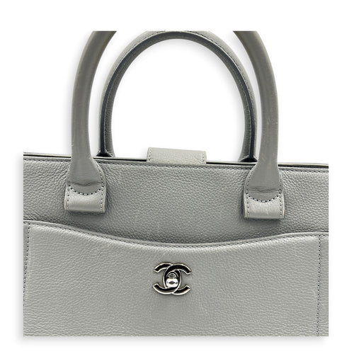 Neo Executive Tote Top Handle Bag Grey in Calfskin, Silver hardware