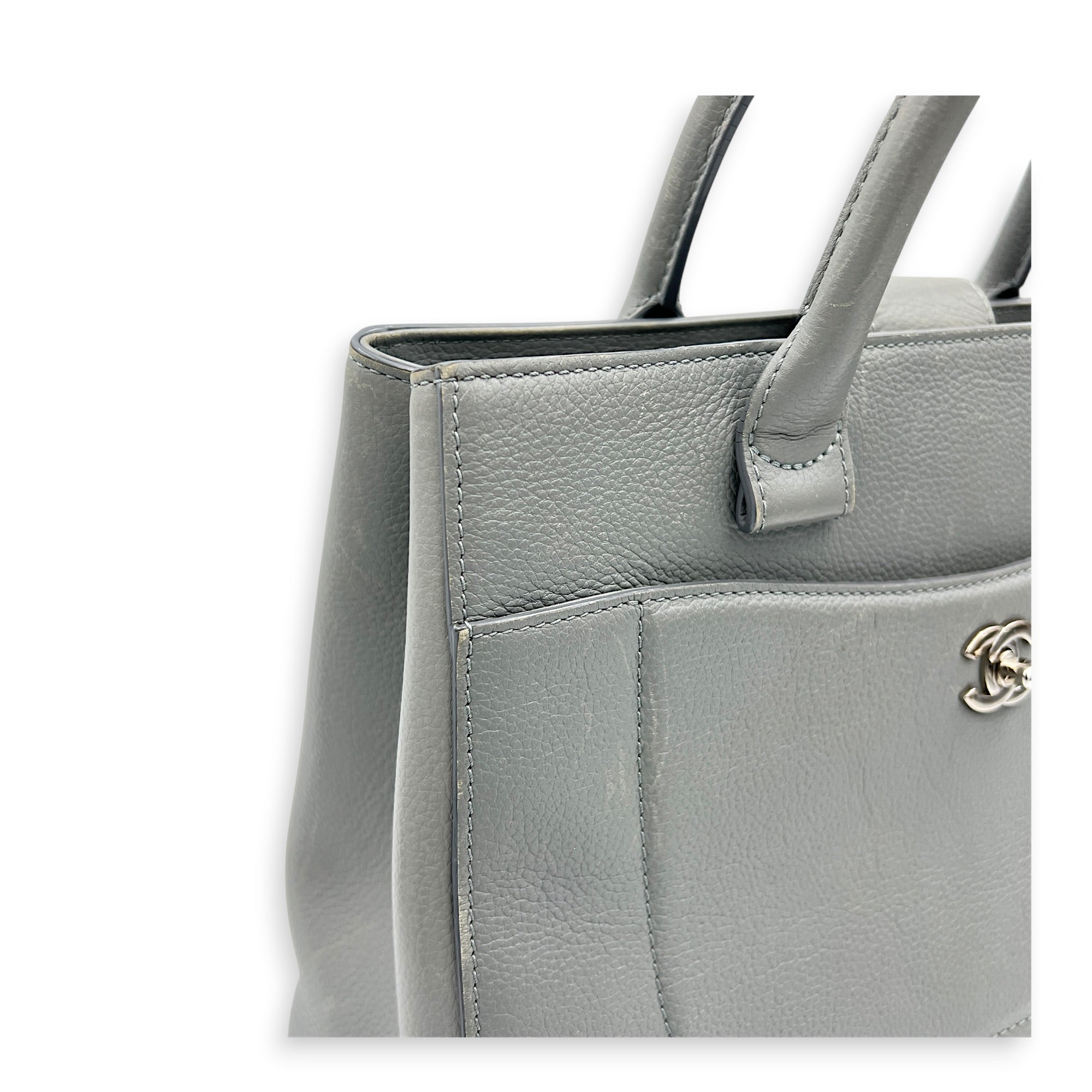 Neo Executive Tote Top Handle Bag Grey in Calfskin, Silver hardware
