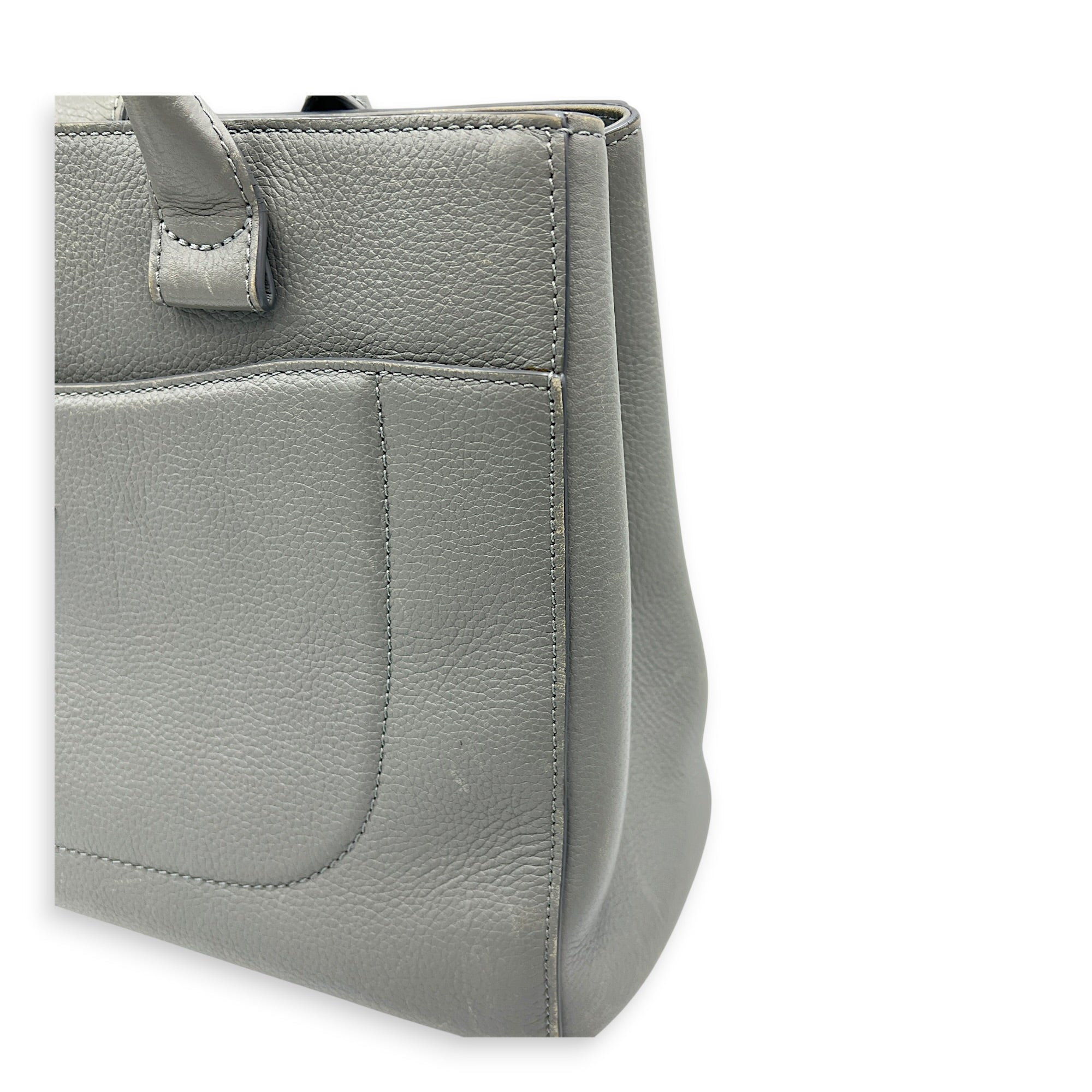 Neo Executive Tote Top Handle Bag Grey in Calfskin, Silver hardware