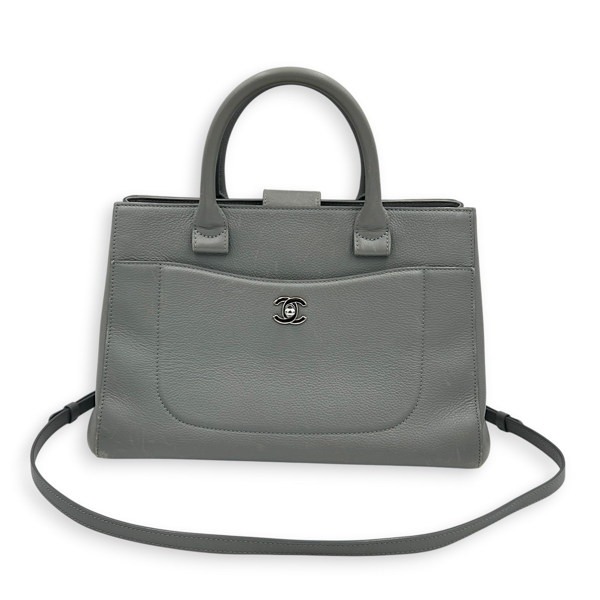 Neo Executive Tote Top Handle Bag Grey in Calfskin, Silver hardware