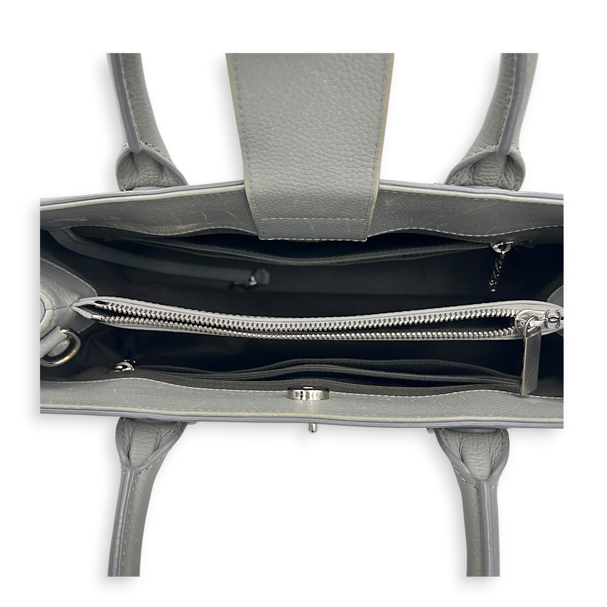 Neo Executive Tote Top Handle Bag Grey in Calfskin, Silver hardware