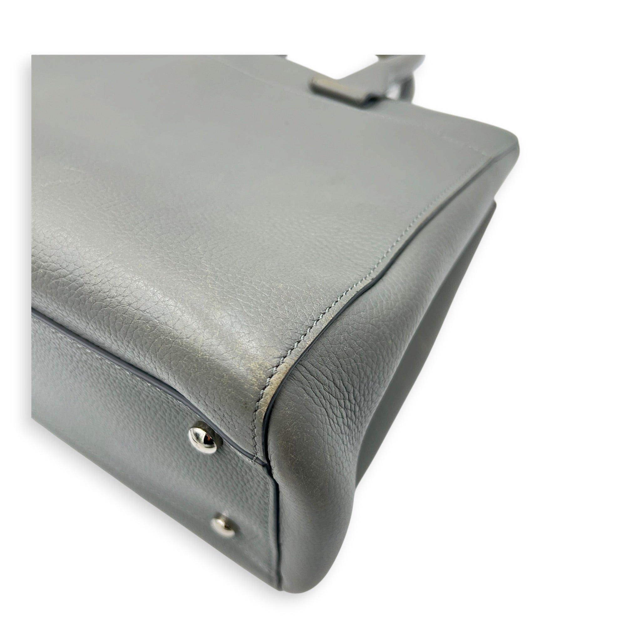 Neo Executive Tote Top Handle Bag Grey in Calfskin, Silver hardware