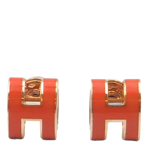 Mini Pop H Orange Earrings, Rose Gold hardware