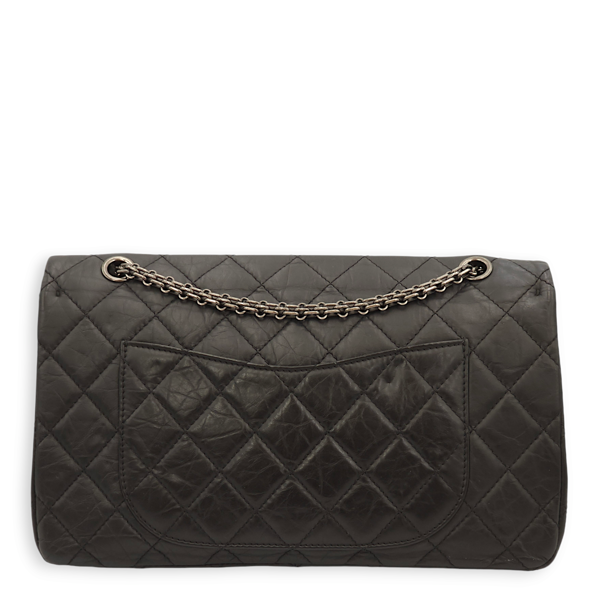 Reissue 227 Black Crossbody Bag in Distressed leather, Ruthenium hardware