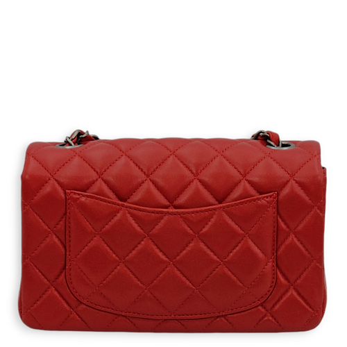 Rectangle Mini Red Crossbody Bag in Lambskin, Ruthenium hardware