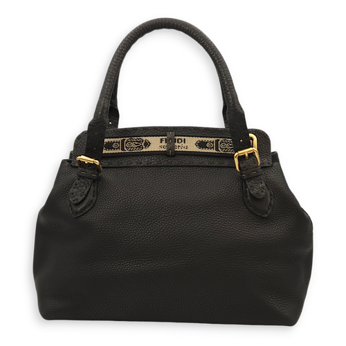 Romano Selleria Borghese Black Tote Bag in Calfskin, Gold hardware