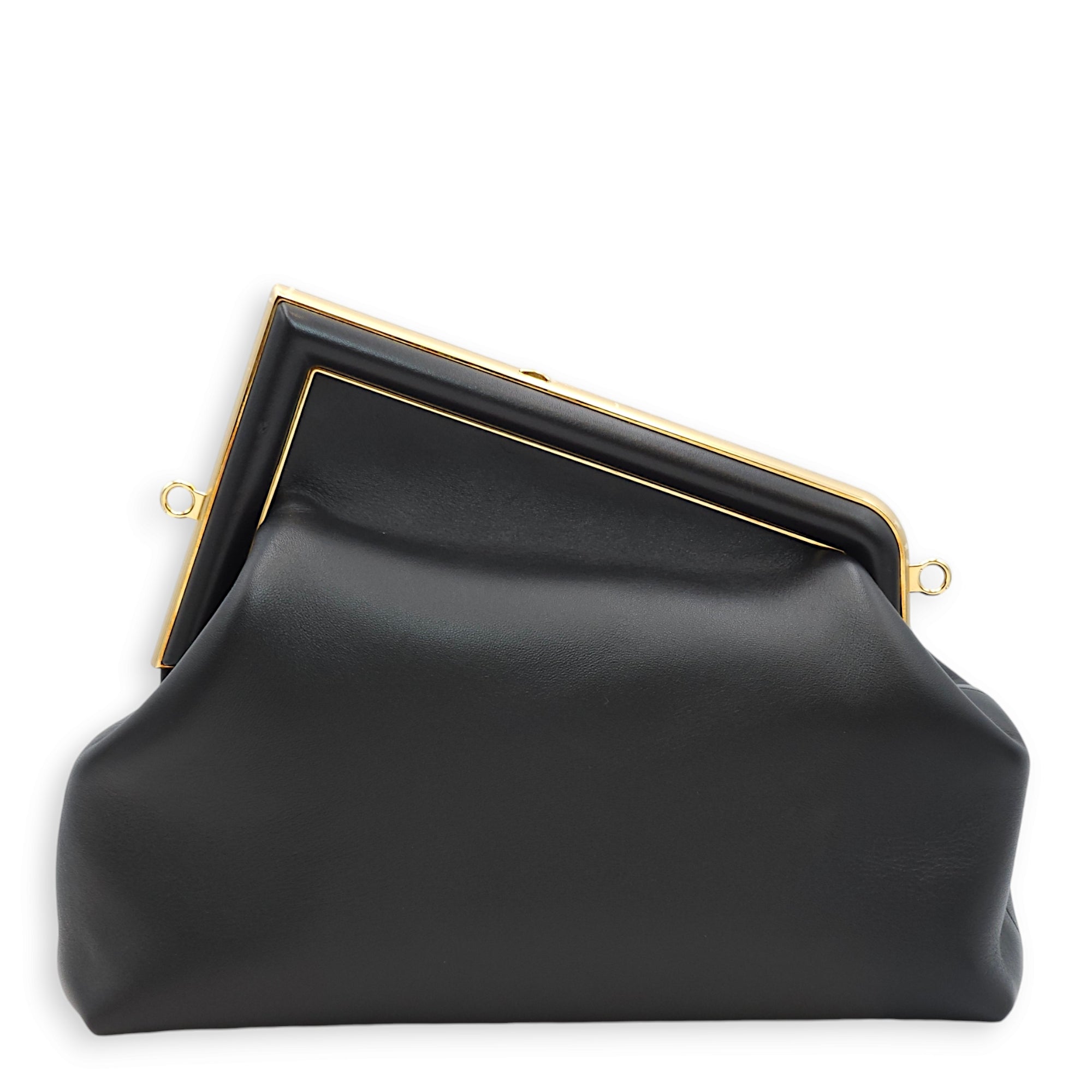 First Medium Black Shoulder Bag in Nappa Leather, Gold hardware