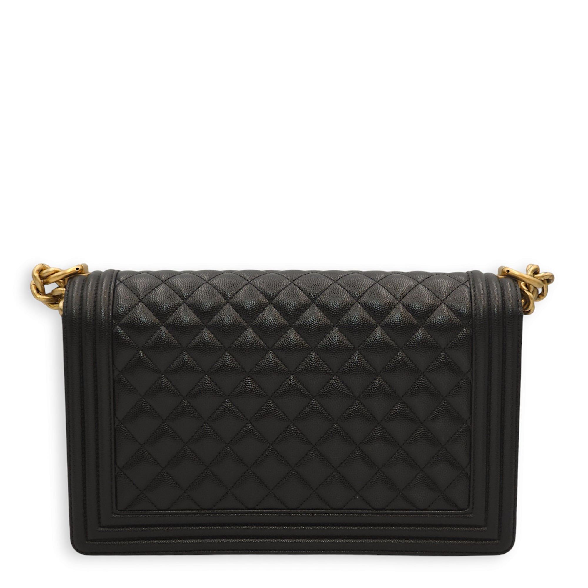 Le Boy Medium Black Shoulder Bag in Caviar Leather, Gold hardware