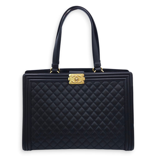 Quilted Boy Shopping Tote 36x26x14cm Black Shoulder Bag in Lambskin, Gold hardware