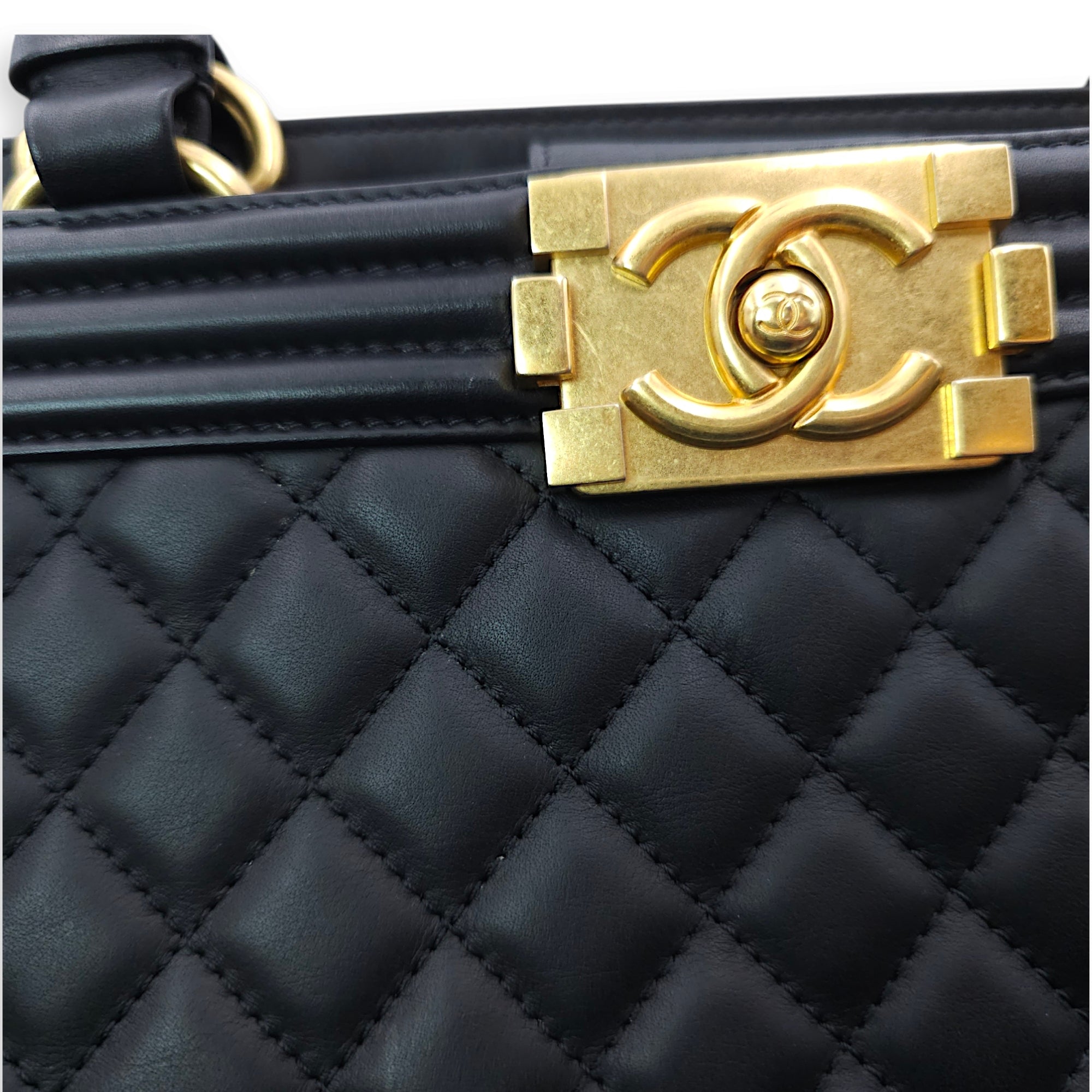 Quilted Boy Shopping Tote 36x26x14cm Black Shoulder Bag in Lambskin, Gold hardware