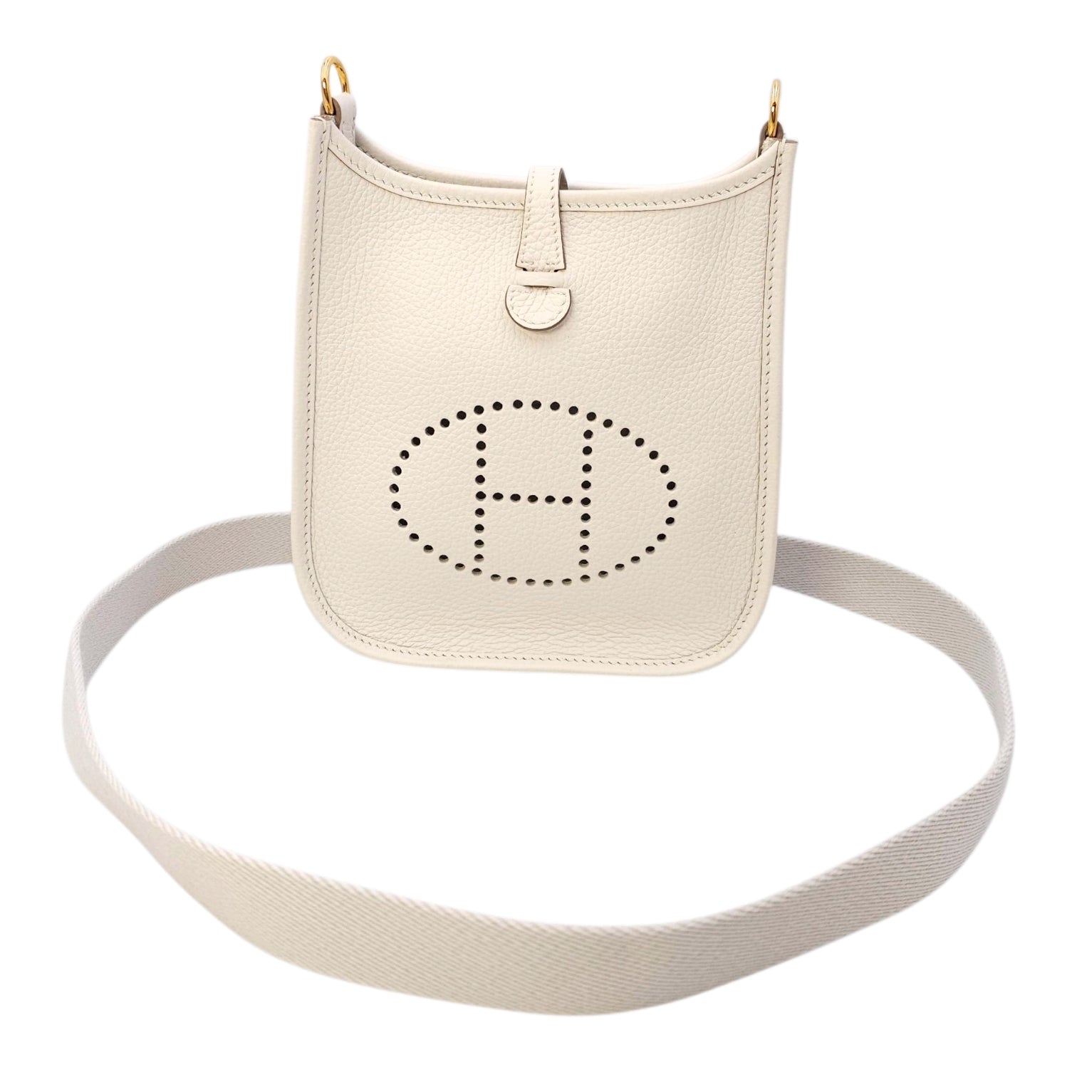 Evelyne (Short Strap) Mini Gris Pale in Clemence, Gold hardware
