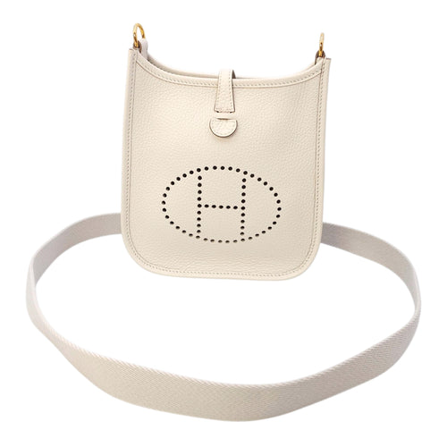 Evelyne (Short Strap) Mini Gris Pale in Clemence, Gold hardware