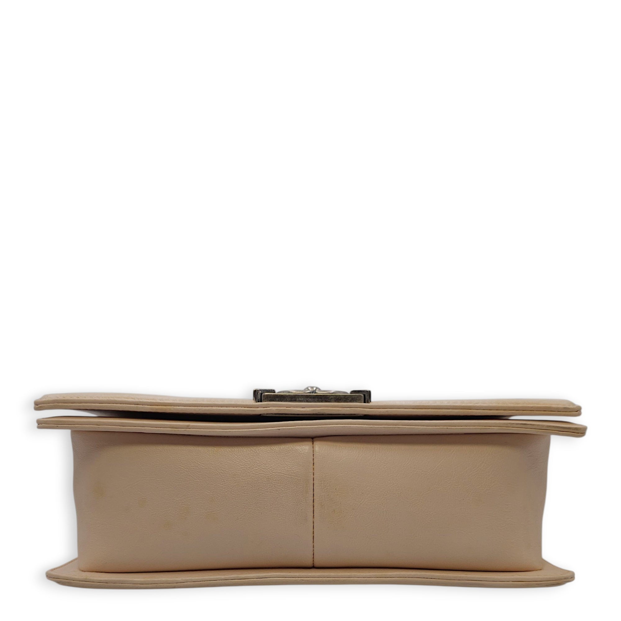 Le Boy Medium Beige Shoulder Bag in Calfskin, Ruthenium hardware