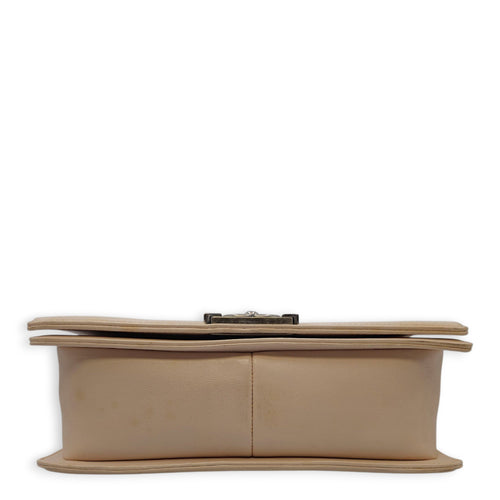 Le Boy Medium Beige Shoulder Bag in Calfskin, Ruthenium hardware