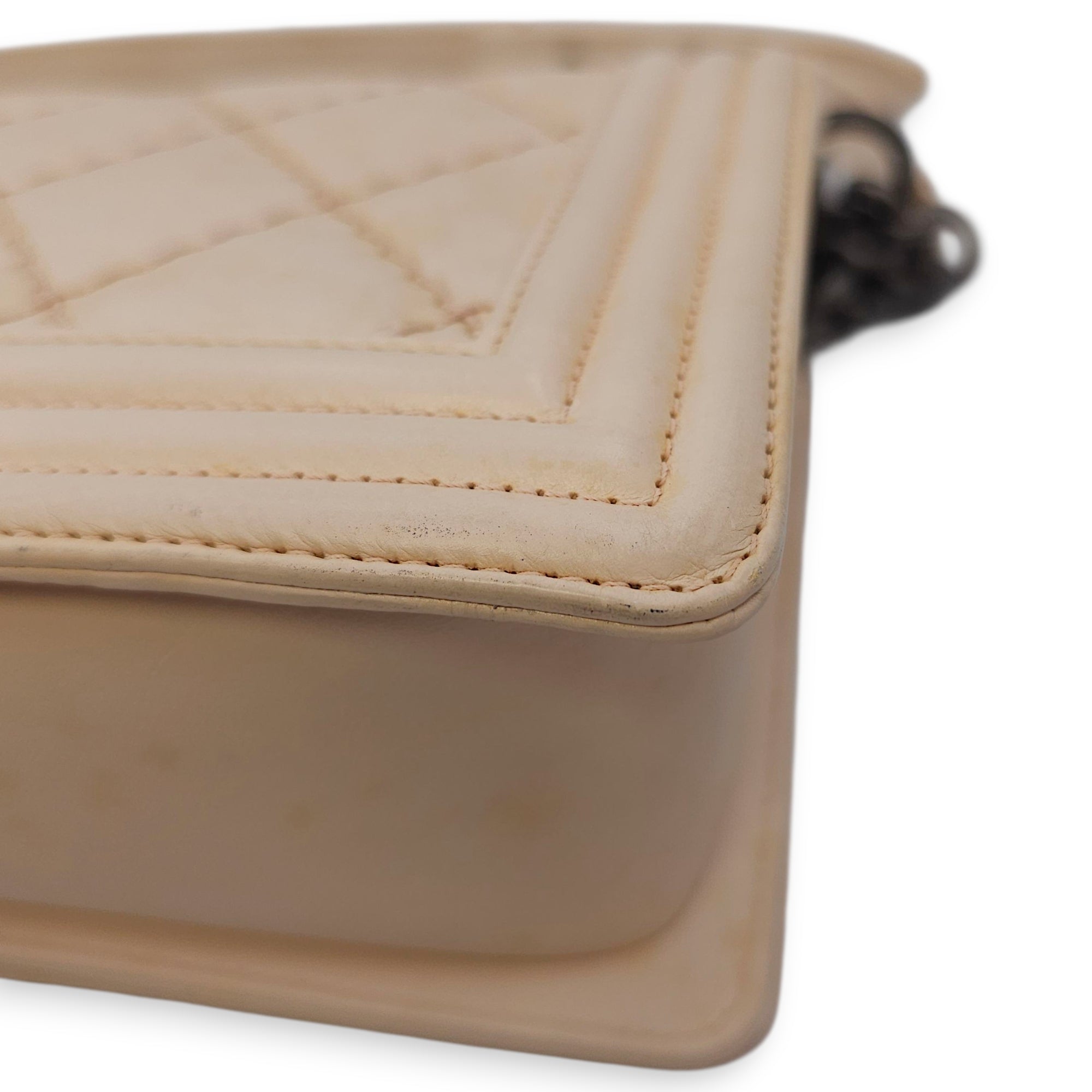 Le Boy Medium Beige Shoulder Bag in Calfskin, Ruthenium hardware