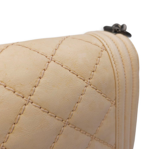 Le Boy Medium Beige Shoulder Bag in Calfskin, Ruthenium hardware