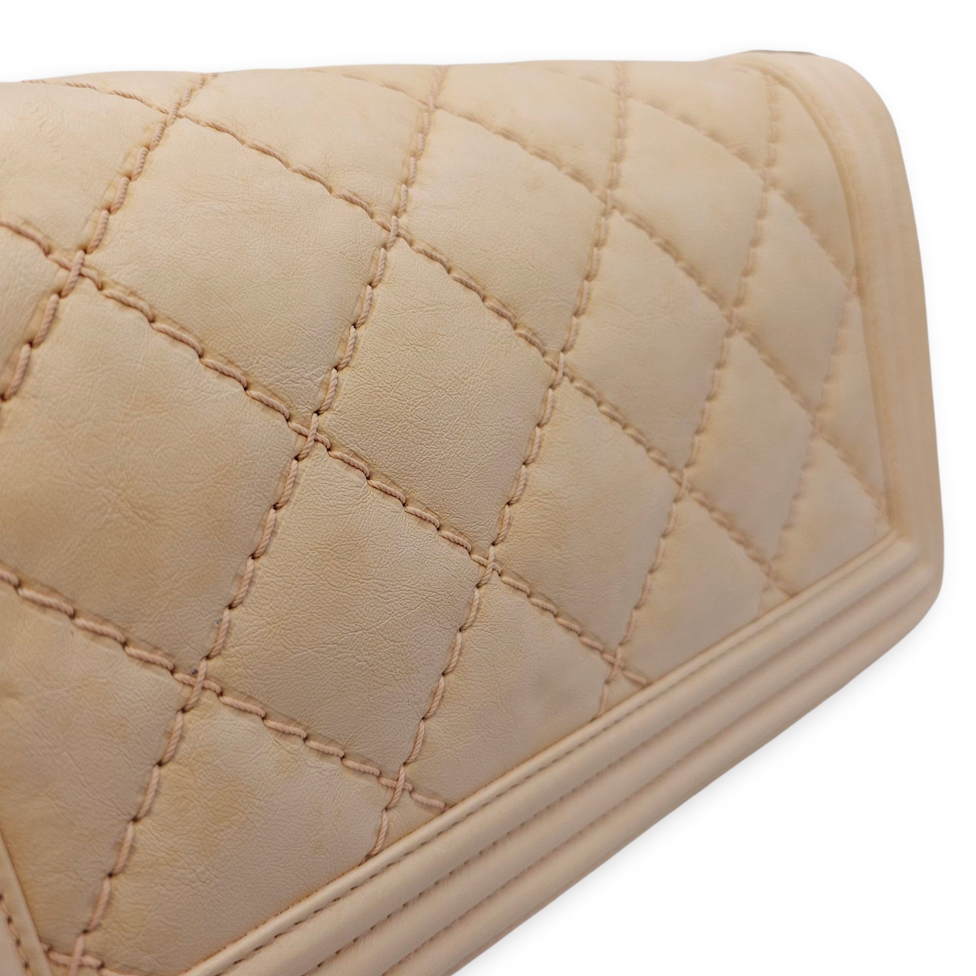 Le Boy Medium Beige Shoulder Bag in Calfskin, Ruthenium hardware