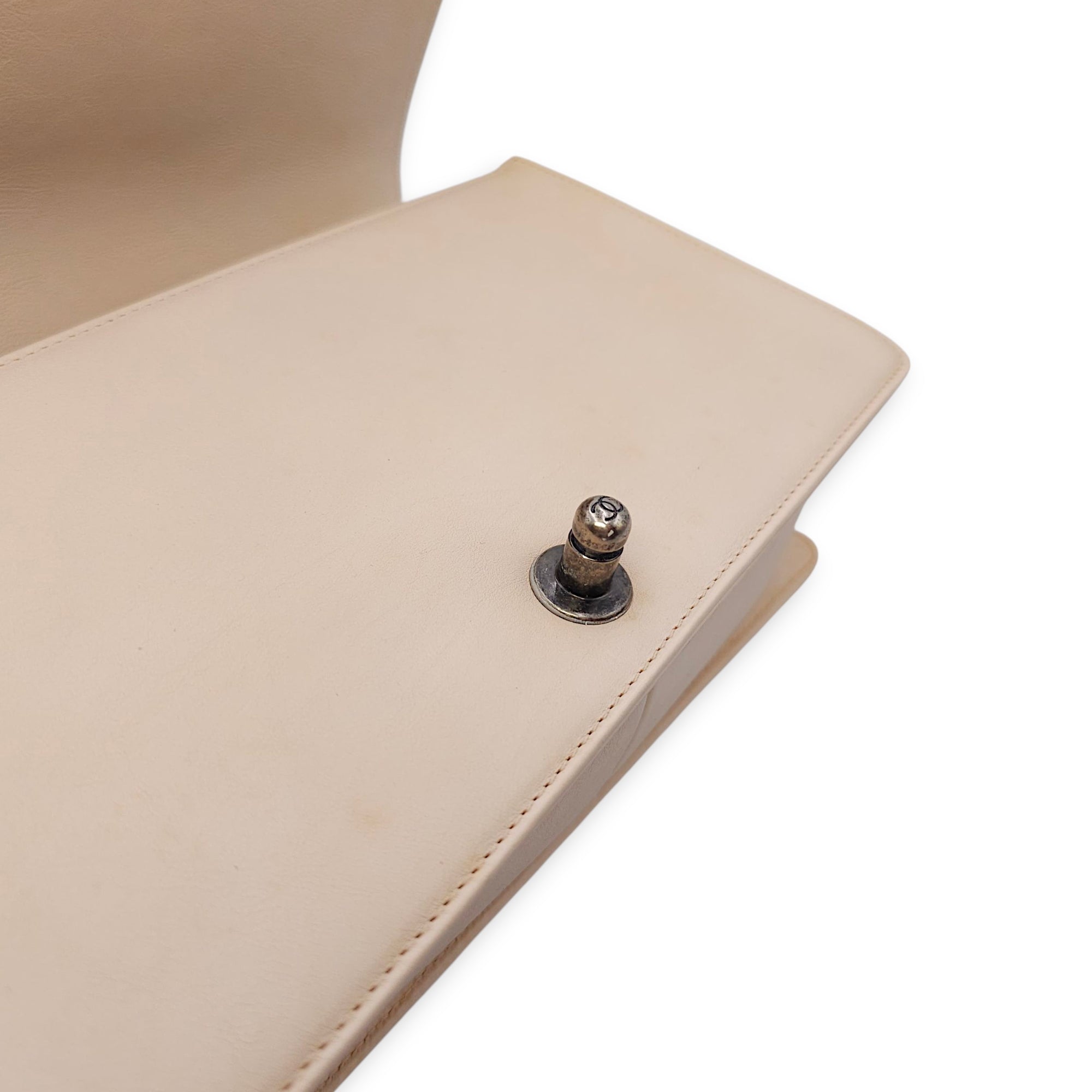 Le Boy Medium Beige Shoulder Bag in Calfskin, Ruthenium hardware