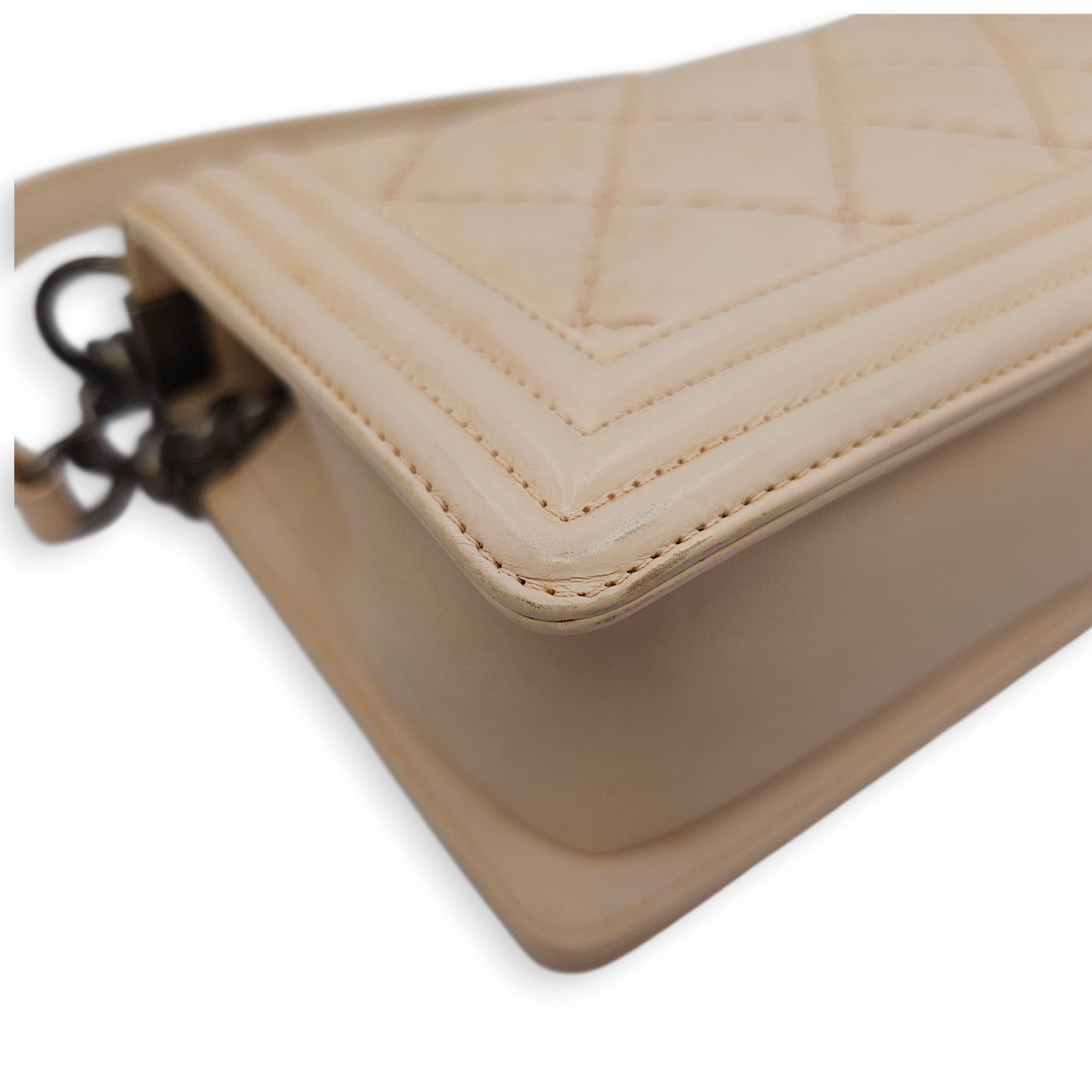 Le Boy Medium Beige Shoulder Bag in Calfskin, Ruthenium hardware