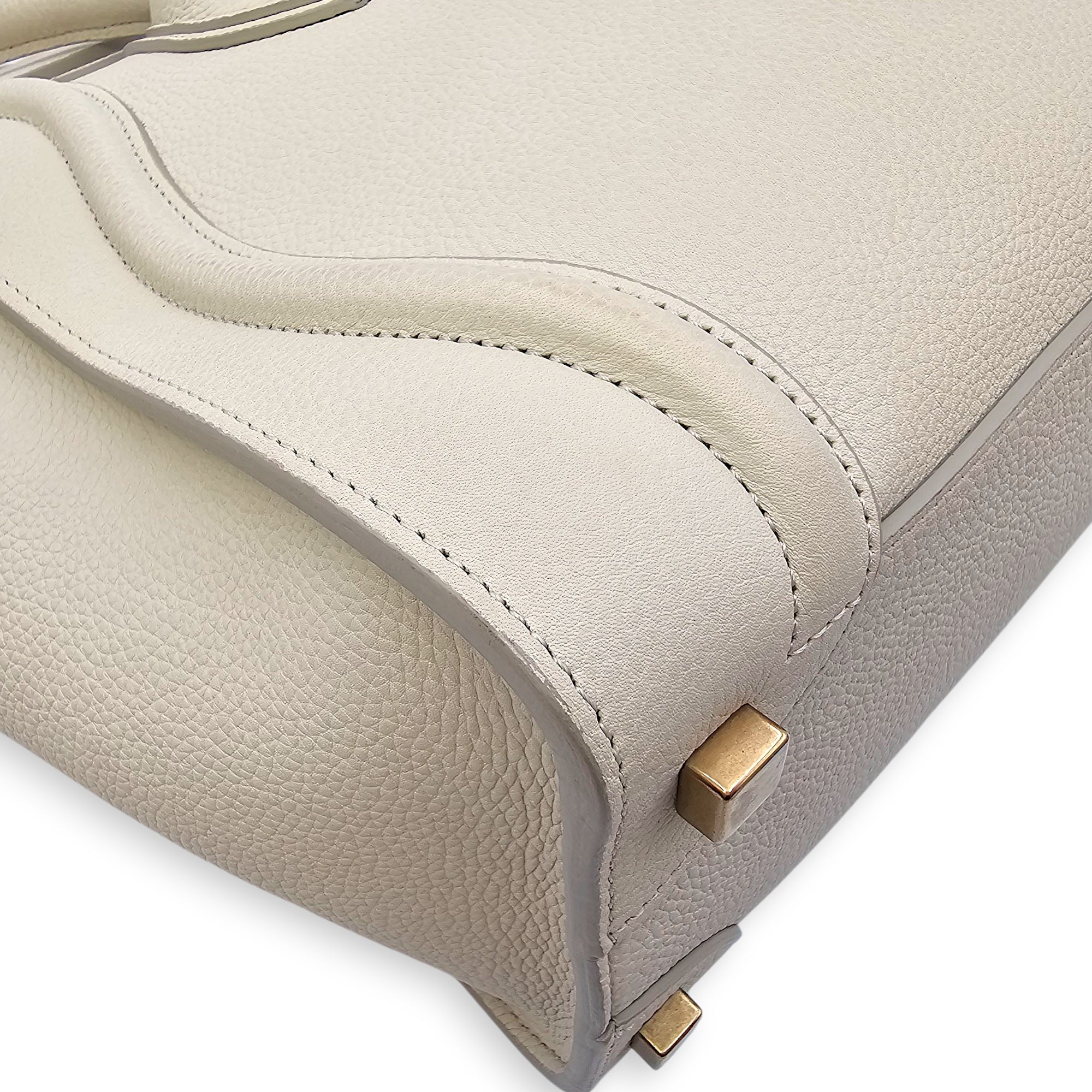 Micro Beige Luggage Bag in Calfskin, Gold hardware